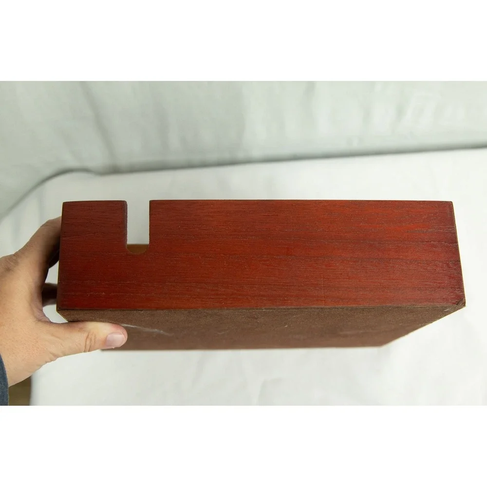 Vintage Wood Valet Box Jewelry Organizer Charging Station Brown Faux Leather